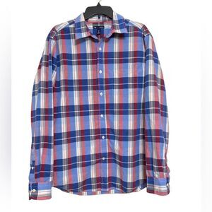 Gap classic fit plaid button up shirt long sleeve cotton blue red size L